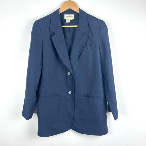 Eddie Bauer 100% Linen Navy Blue Blazer Men's Sz S‎ Preppy Wedding Business