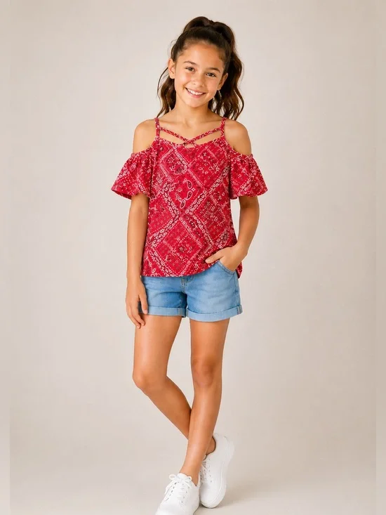 The Children's Place Red Bandana Cold Shoulder Top