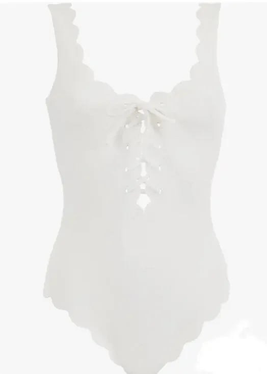 White Marysia One Piece Swimsuit bathing Suit Scalloped Palm Beach Girls Bumby 4