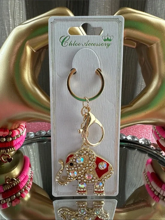 Unlisted Gold Elephant Keychain with Red Accents