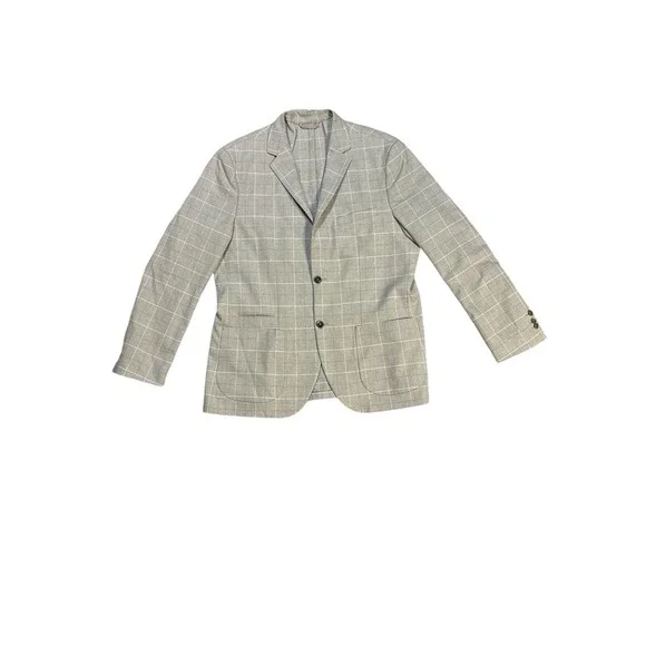 Reserved Mens Grey Windowpane Plaid Suit Set Blazer Drawstring Pants 46 36x30‎