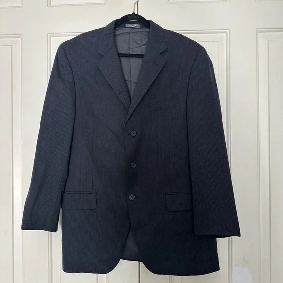 Vintage Loro Piana Mens Blazer Navy Blue Stripe Wool Suit Jacket Sport Coat 44L