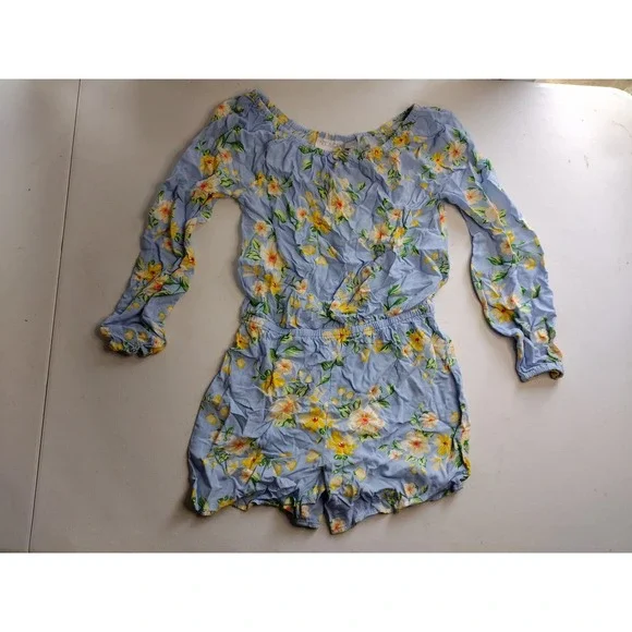 The Childrens Place Girls Blue Floral‎ Off Shoulder Romper Size 10 12 Rayon