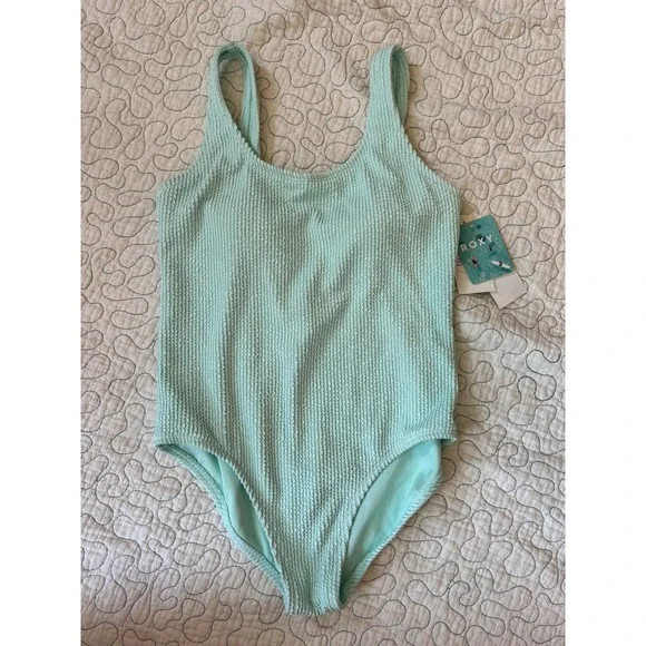 Roxy Girl Mint Green Smocked One Piece Swimsuit Size 14