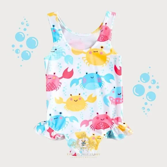 NWT Pretty Girls One-Piece Swimsuit Swimwear for Kids Little Crab Fun Cute 2-3T