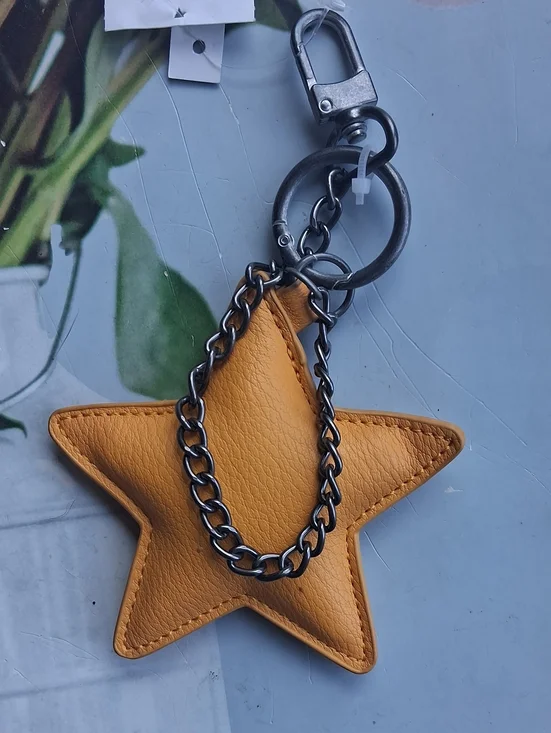 Leather Star Keychain Charm in Mustard Yellow