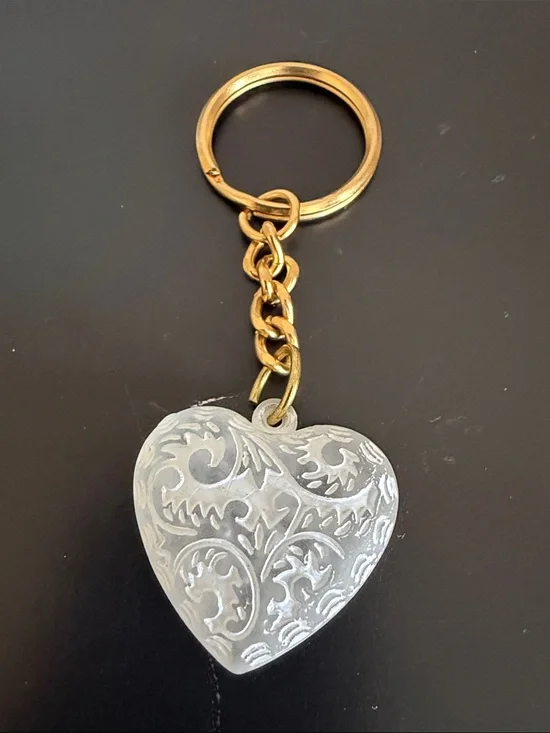Gold Chain Heart Keychain with Frosted White Decorative Heart