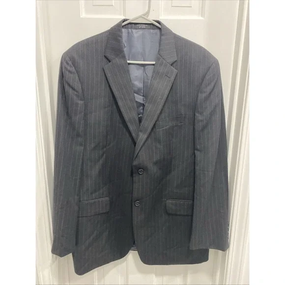 Jones of New York Mens Suit Black Pin Stripe‎ Wool Coat Size 42R Pants Read