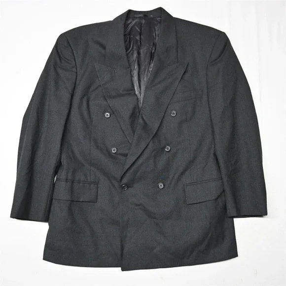 Vtg Neiman Marcus 42R Gray 100% Wool‎ Double Breasted Sport Coat Blazer Jacket
