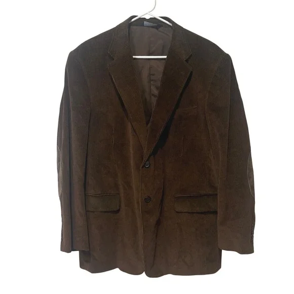 Stafford Corduroy Blazer‎ Mens 42R Brown Elbow Patches 2-Button Academia Grandpa