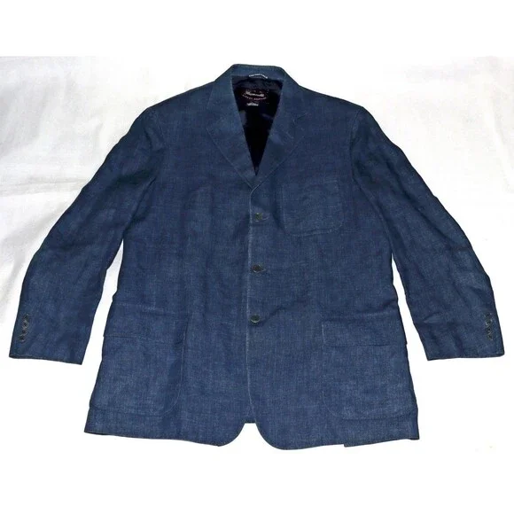 Faconnable‎ Men's 100% Linen Chambray Denim Blazer Sport Coat Jacket Size XL