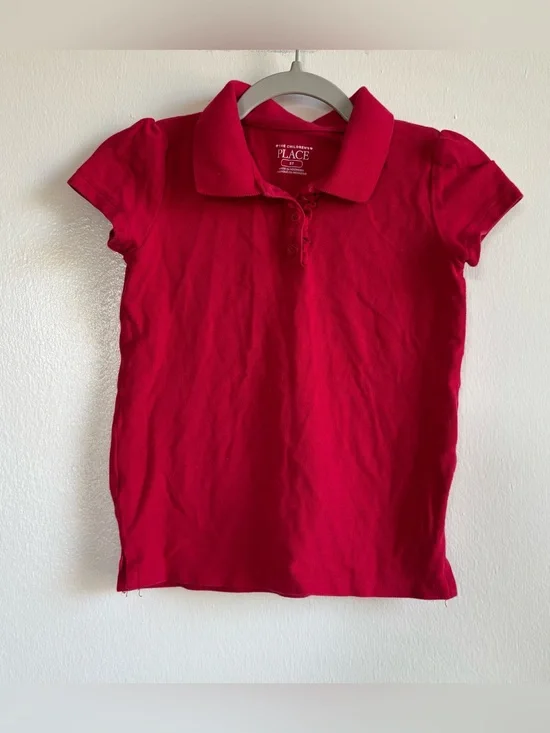 The Children's Place Girls 5T Red Solid Polo Shirt Short Sleeve Cotton Blend