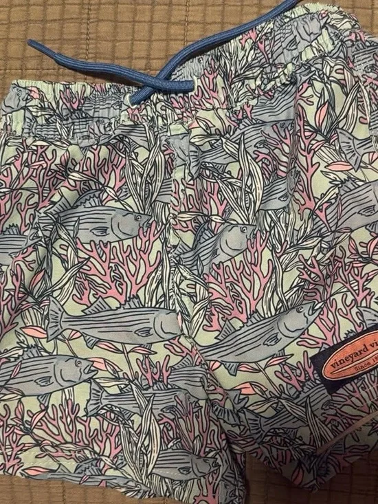 Vineyard Vines Pastel Coral & Fish Print Swim Shorts