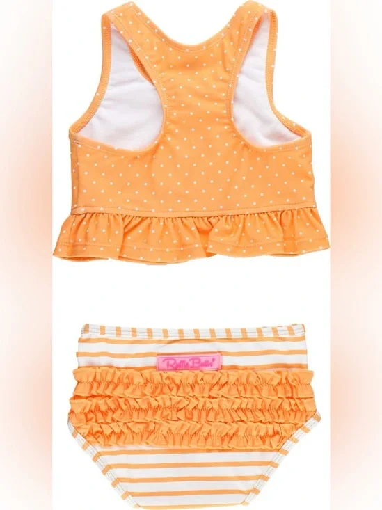RuffleButts Kids' Melon Polka Dot Two-Piece Swimsuit