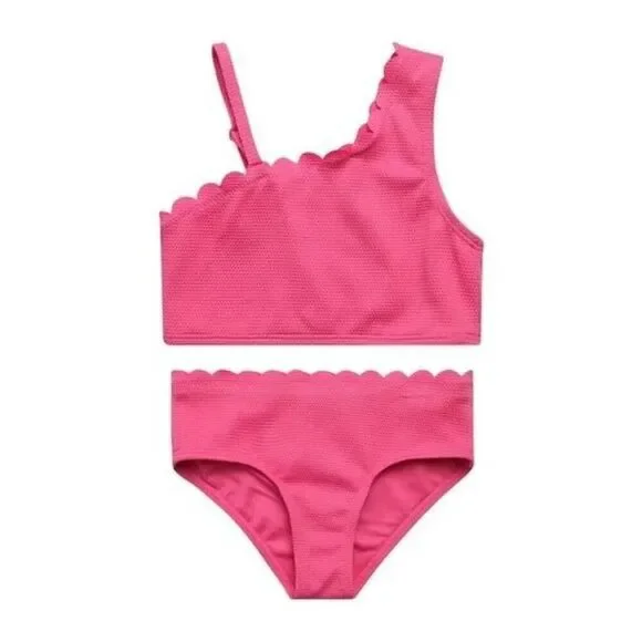 Jessica Simpson Girls' Pink Two-piece Scalloped Bikini Swimsuit Size L 10/12