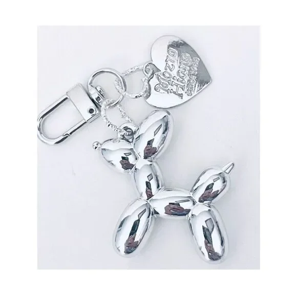 NWT Gorgeous Silver Metal Trendy Laser Balloon Art Dog Shiny Keychain Bag Charm