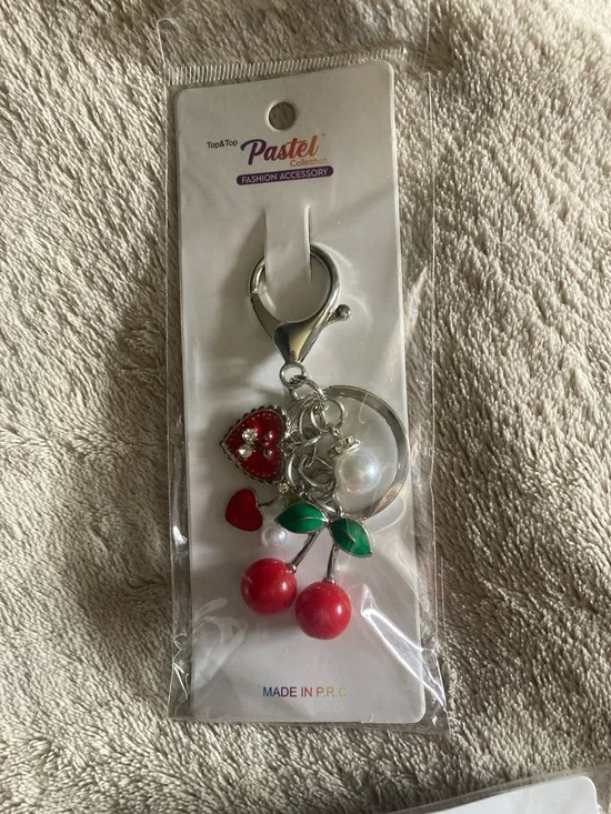 Pastels Clothing Red Cherry & Heart Keychain