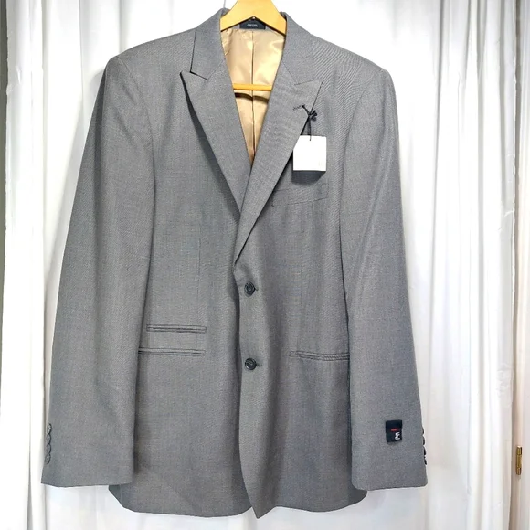 J.Ferrari Modern‎ Fit Men’s Blazer Suit Jacket Gray Sharkskin Sz 42L NWT