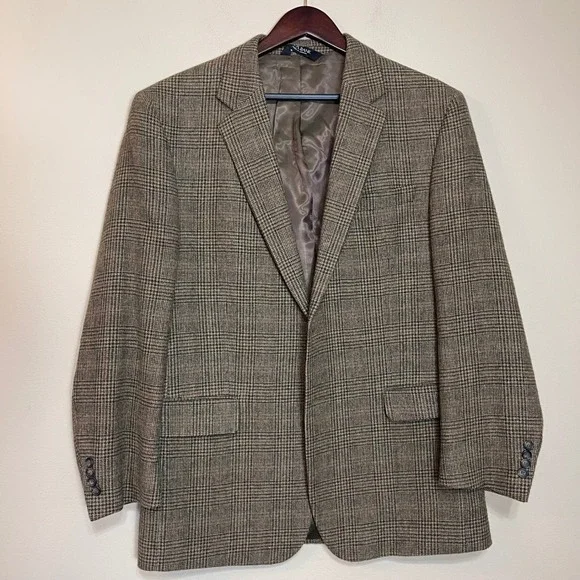 Jos A Bank Mens 43R Brown Plaid 100% Camel Hair 2B‎ Sport Coat Blazer
