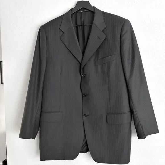 CANALI Men’s Pinstripe Three Button Suit Jacket Size 44R Charcoal