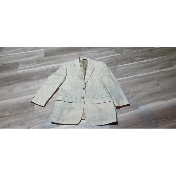 Haspel Men's Beige Blue Check Blazer Two-Button Double Vent‎ 22