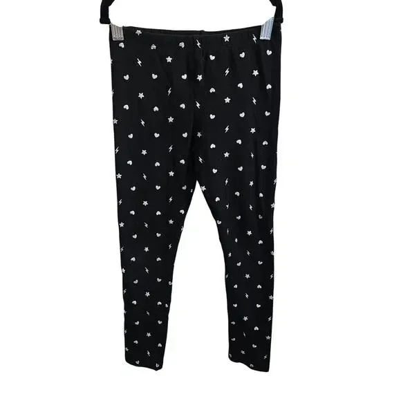 Children's Place Girls Size M Leggings Black Silver Star Lightning Print Edgy