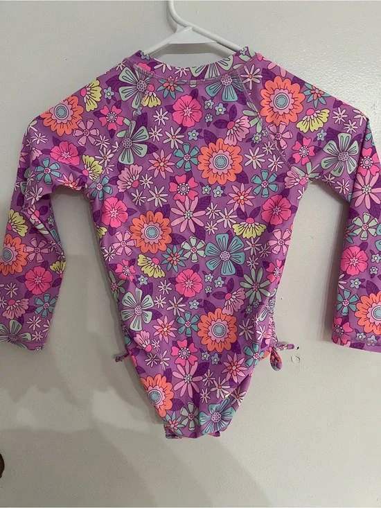 jumping beans Purple Floral Long-Sleeve Girls One-Piece Swimsuit