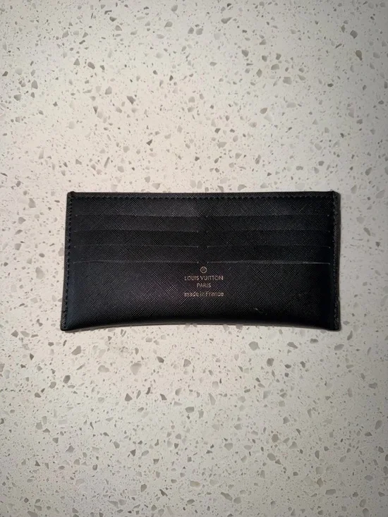 Louis Vuitton Black Textured Card Holder with Gold Logo
