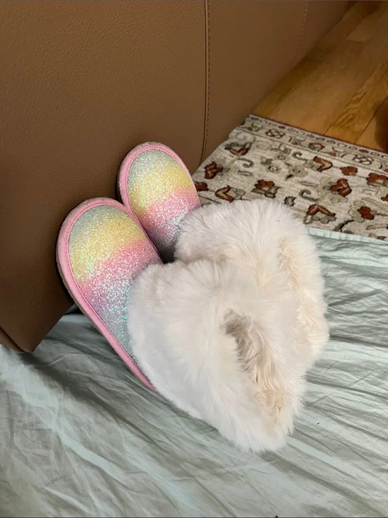 The Children's Place Pink Rainbow Glitter Faux Fur Kids Boots