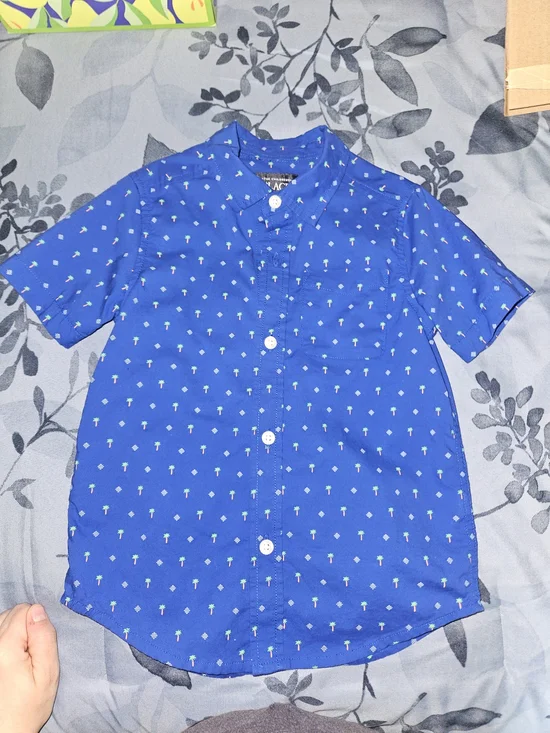 The Children's Place Blue Short-Sleeve Button-Down Shirt with Palm Motif 4T