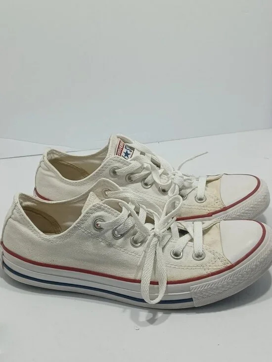 Converse All Star Low Top White with Red and Blue Stripe Size 6 Men, 8 Women L