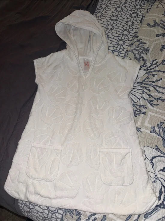Cat & Jack White Hooded Shell-Pattern Swim Coverup