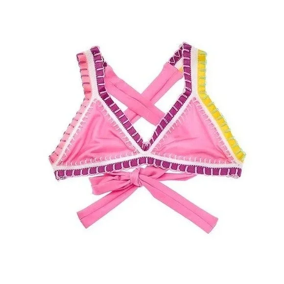 NWT PQ Swim rainbow embroidered baby bikini Top Size 6