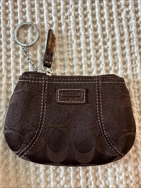 Y2K NWOT Coach mini pouch in dark brown signature jacquard.