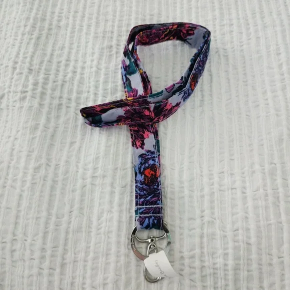 Vera Bradley Wide Lanyard Petite Neon Blooms Floral Cotton Key ID Holder NEW