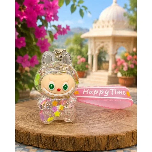 HappyTime Clear Bunny Keychain Charm Glitter Confetti Kawaii Backpack PendantNEW