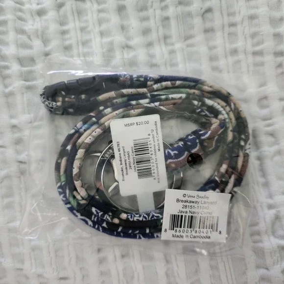 Vera Bradley Breakaway Lanyard Java Navy Camo Cotton ID Key Holder 28151-11940