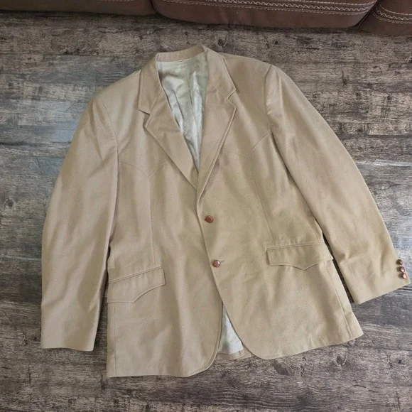 CIRCLE S Western Blazer Mens 48L Tan Ranch Sport Coat Gold Needle USA Made