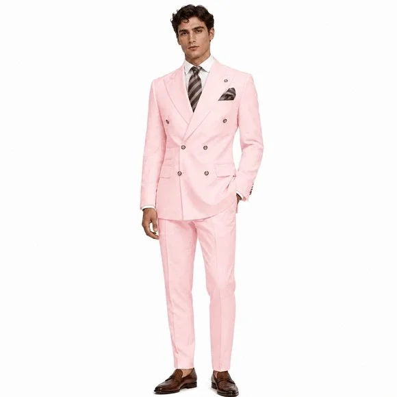 2 Piece Suit Double Breasted Blazer Trousers Pink Size 38 M