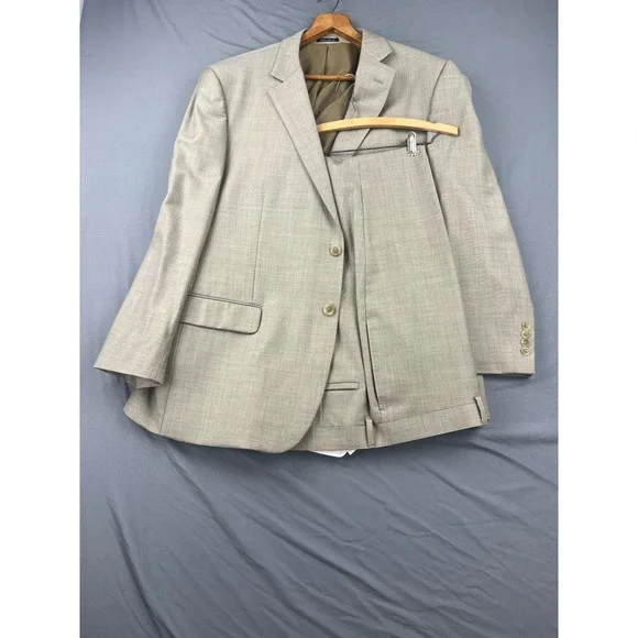 Pronto Uomo Suit Mens 48R 43W Tan 100% Wool 2-Piece Blazer Pants Fair Condition