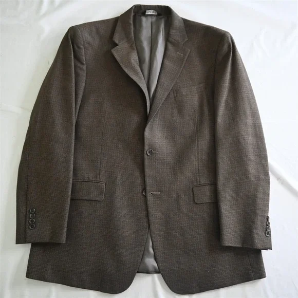 Jos A Bank 46L Brown Check‎ 100% Wool Mens Blazer Suit Jacket Sport Coat