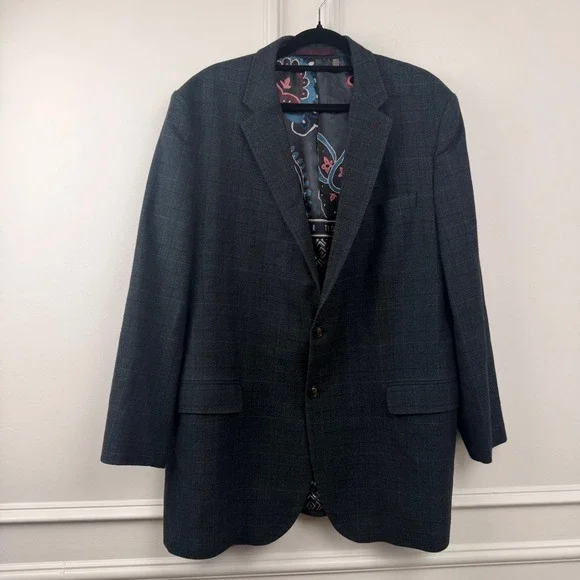 Ted Baker London Armagh Mens Wool Blend Glen Check Blazer Sport Coat Blue Size 7