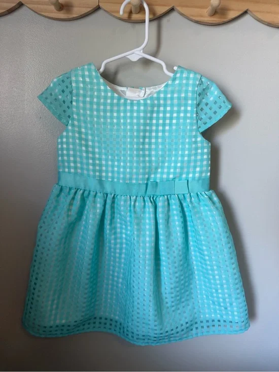 The Children’s Place Girls 4T Blue Gingham Jacquard Fit & Flare Bow Dress
