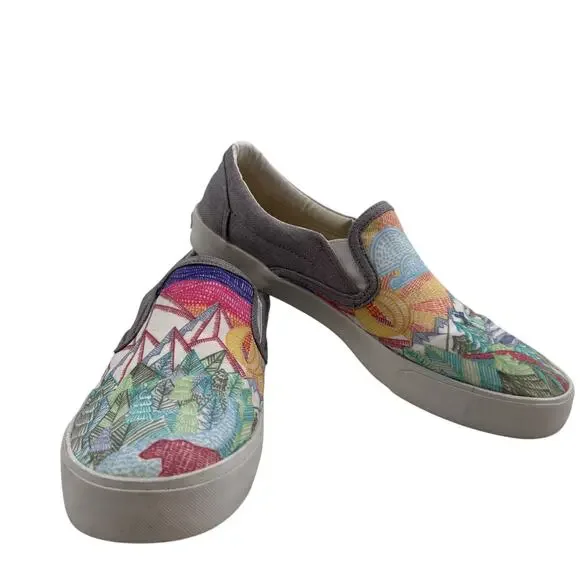 Inkkas Trek Art To Wear Colorful Artsy Unique Slip On Shoes Unisex W 10/ M 8