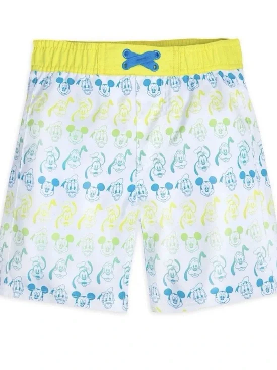 Disney Boys White Swim Trunks with Yellow Waistband and Blue Accent