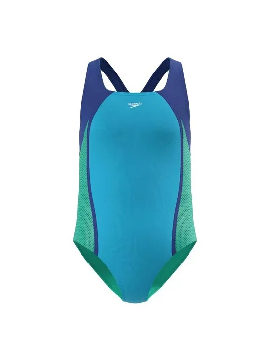 Speedo Girl's Swimsuit One Piece Mesh Splice Thick Strap 12