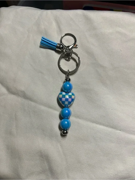 Blue Beaded Heart Keychain with Tassel