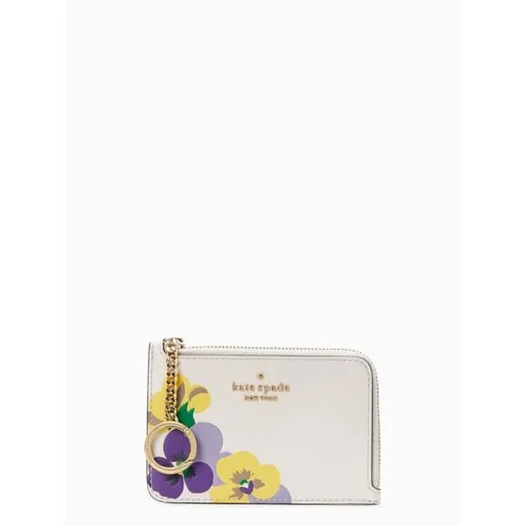 NEW kate spade Wild Petal Medium L Zip Floral Card Holder