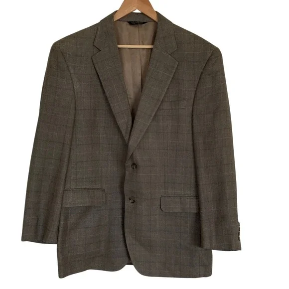 Joseph‎ A Bank Mens Classic Brown Plaid 2 Button Blazer Size 42R Office Career