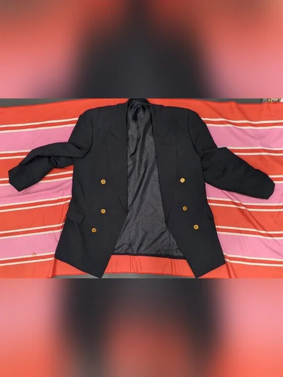 Louis Feraud Black Double Breasted Gold Button Logo Blazer Men'S US 42 / EU 52